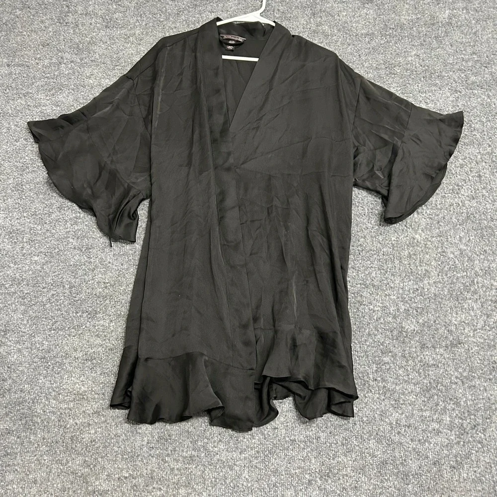 Victoria's Secret Robe Womens Size XS/S Black Satin Ruffle Trim Flutter Sleeve